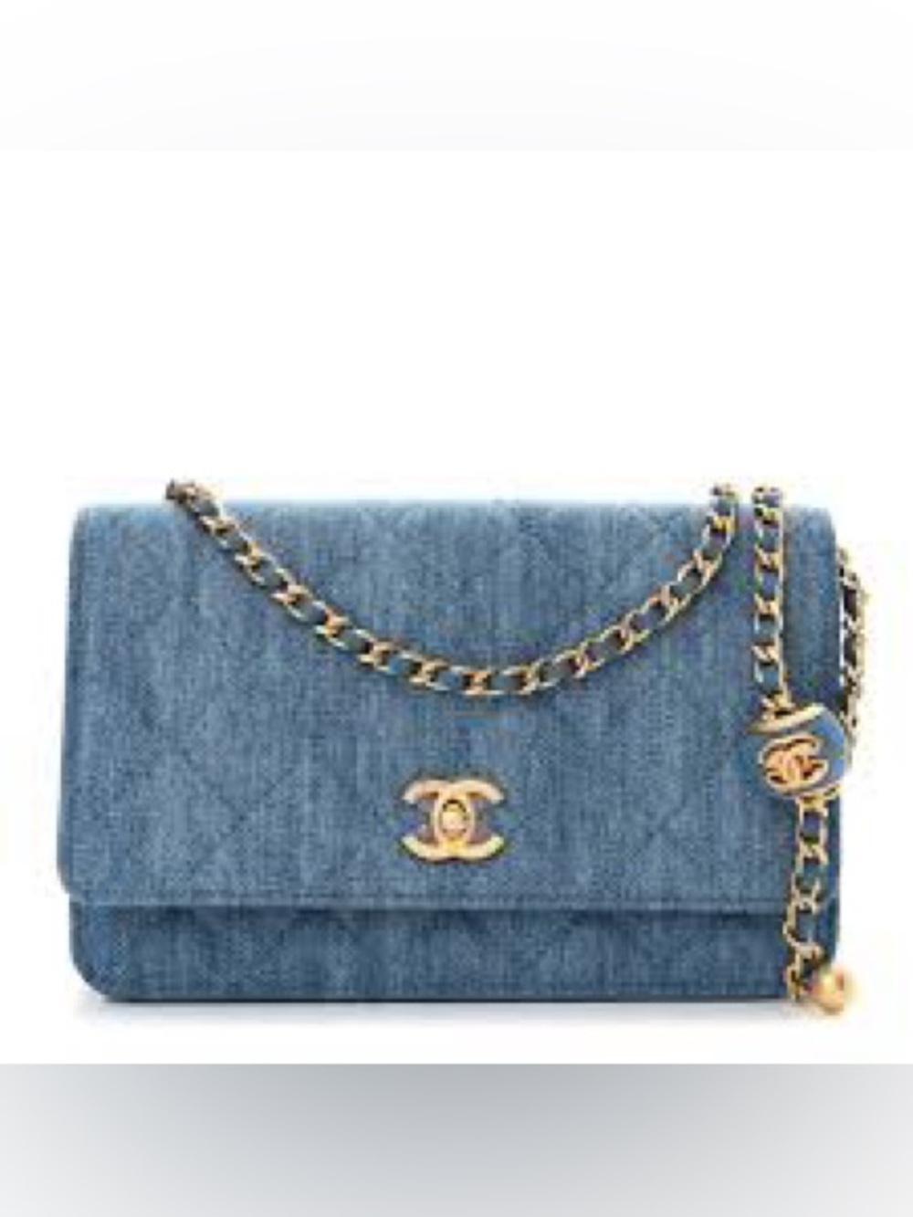 ❌S🅾️LD❌Chanel Quilted Denim Pearl Crush Wallet on Chain Blue